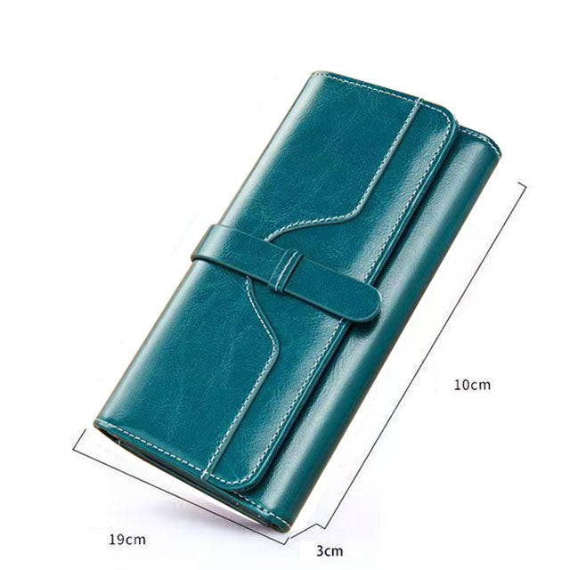 Portofel dama, piele naturala, 12 sloturi carduri, RFID, 19x10.6x3cm, albastru