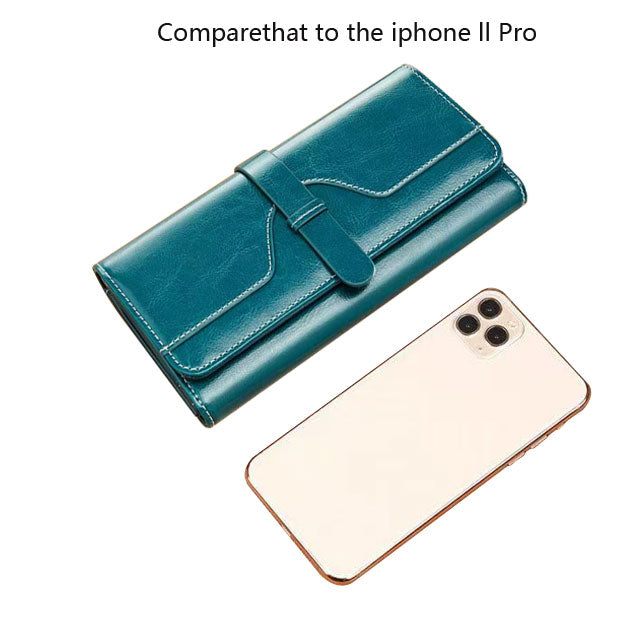 Portofel dama, piele naturala, 12 sloturi carduri, RFID, 19x10.6x3cm, albastru