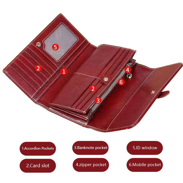 Portofel dama, piele naturala, RFID, 19x10.6x3cm, rosu