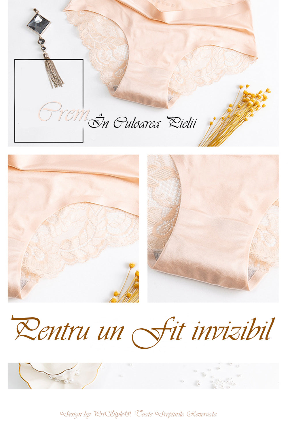 Set Chiloti pentru Dama, din Matase Sintetica, cu Dantela Transparenta