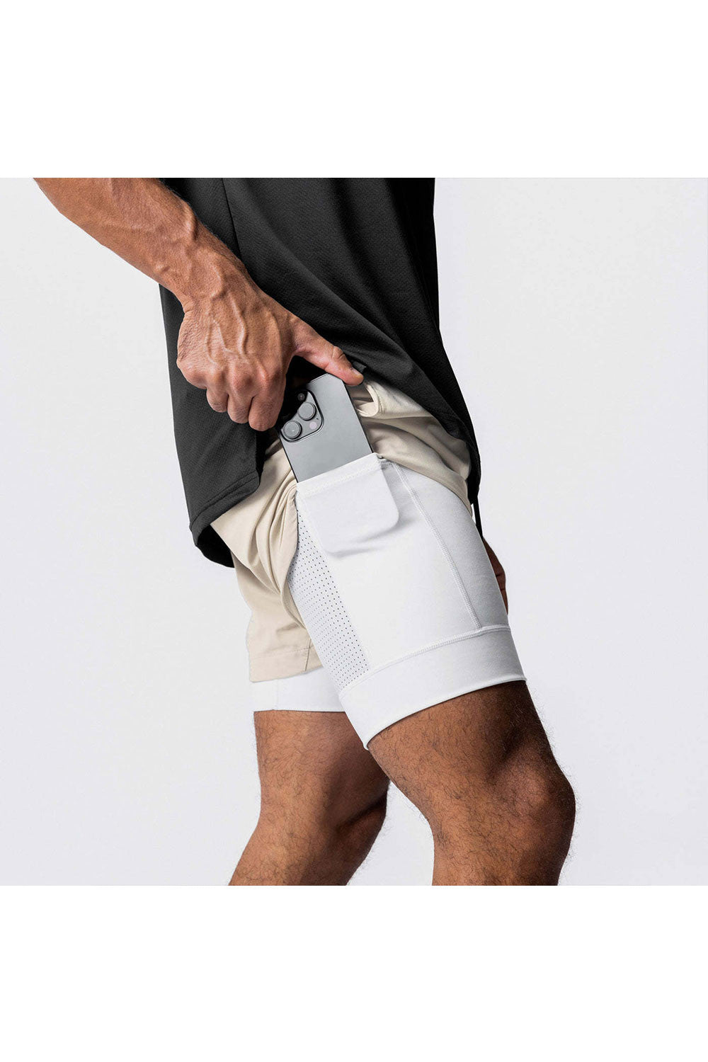 Pantaloni Scurti in Doua Straturi, Elastici si Respirabili, pentru Sala, Fitness sau Sport, Cu 3 Buzunare, Loc de Telefo